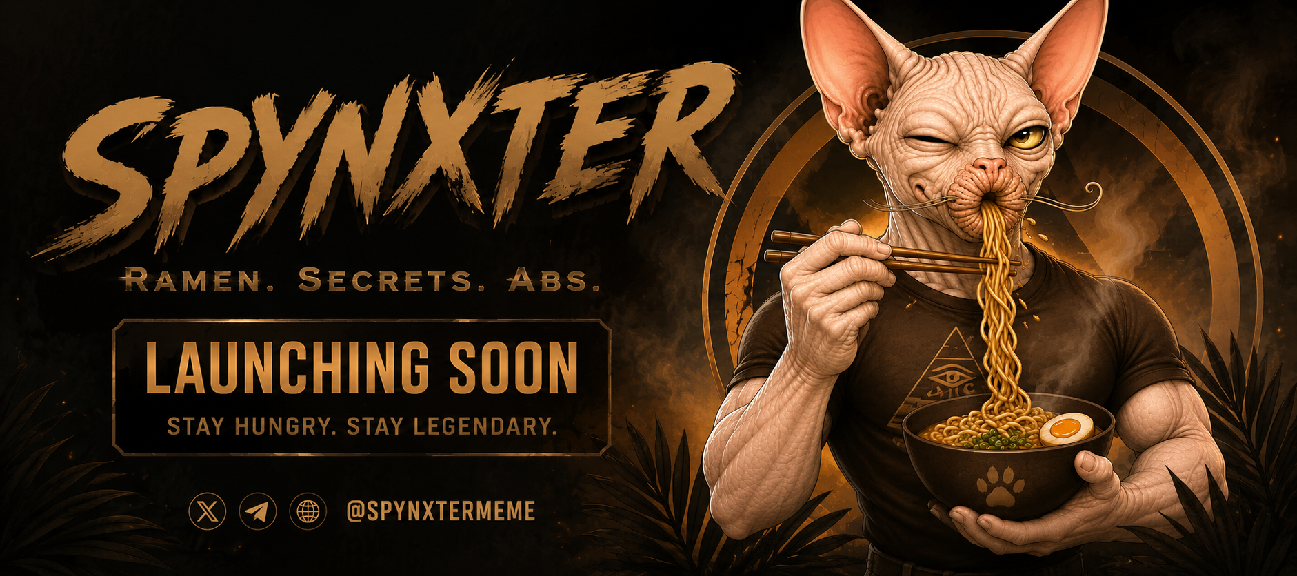 Spynxter — a legendary hairless cat eating ramen